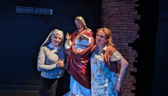 Rehearsal shot Two actresses sacred heart