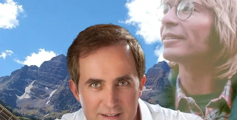 Blue clouds and a man looking at camera and another man looking at sky